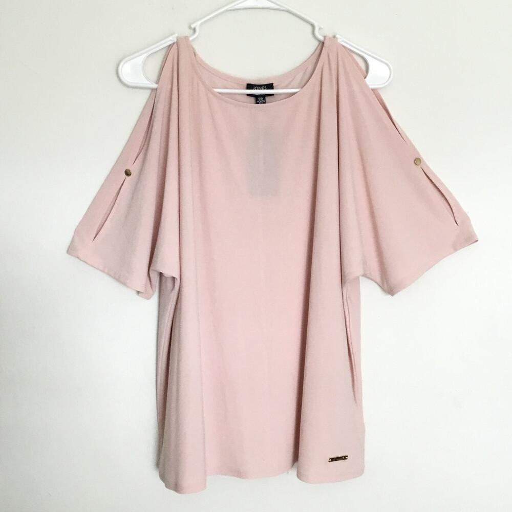 JONES NEW YORK Signature Light Pink Short-Sleeved Cold Shoulder Tunic Top Sz XL